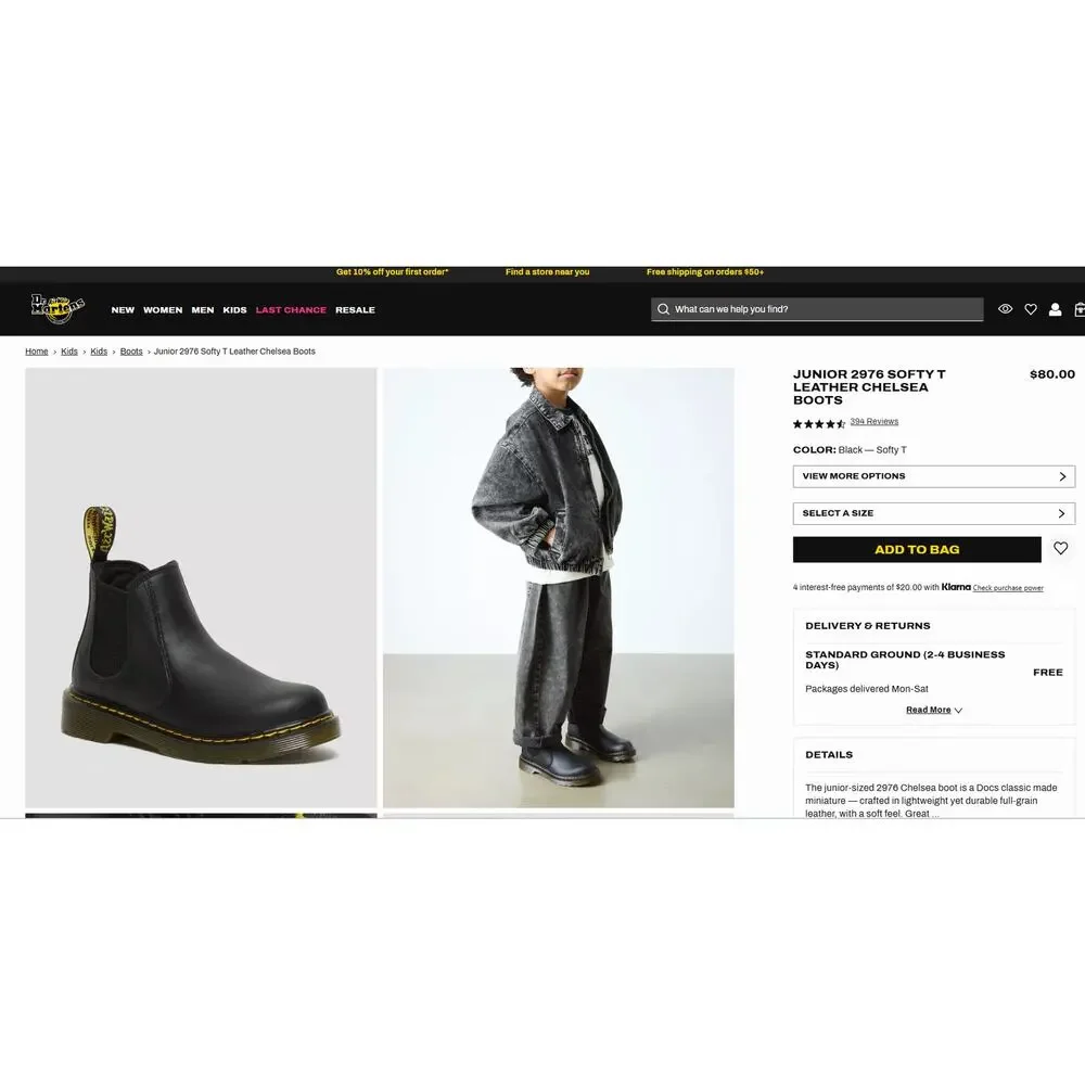 Dr Doc Martens Softy T Leather Chelsea Boot Size 9 Toddler Side Zip 2976